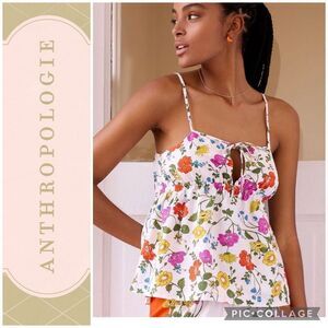 Anthropologie Floral Tank Top - White with Multicolor Flowers